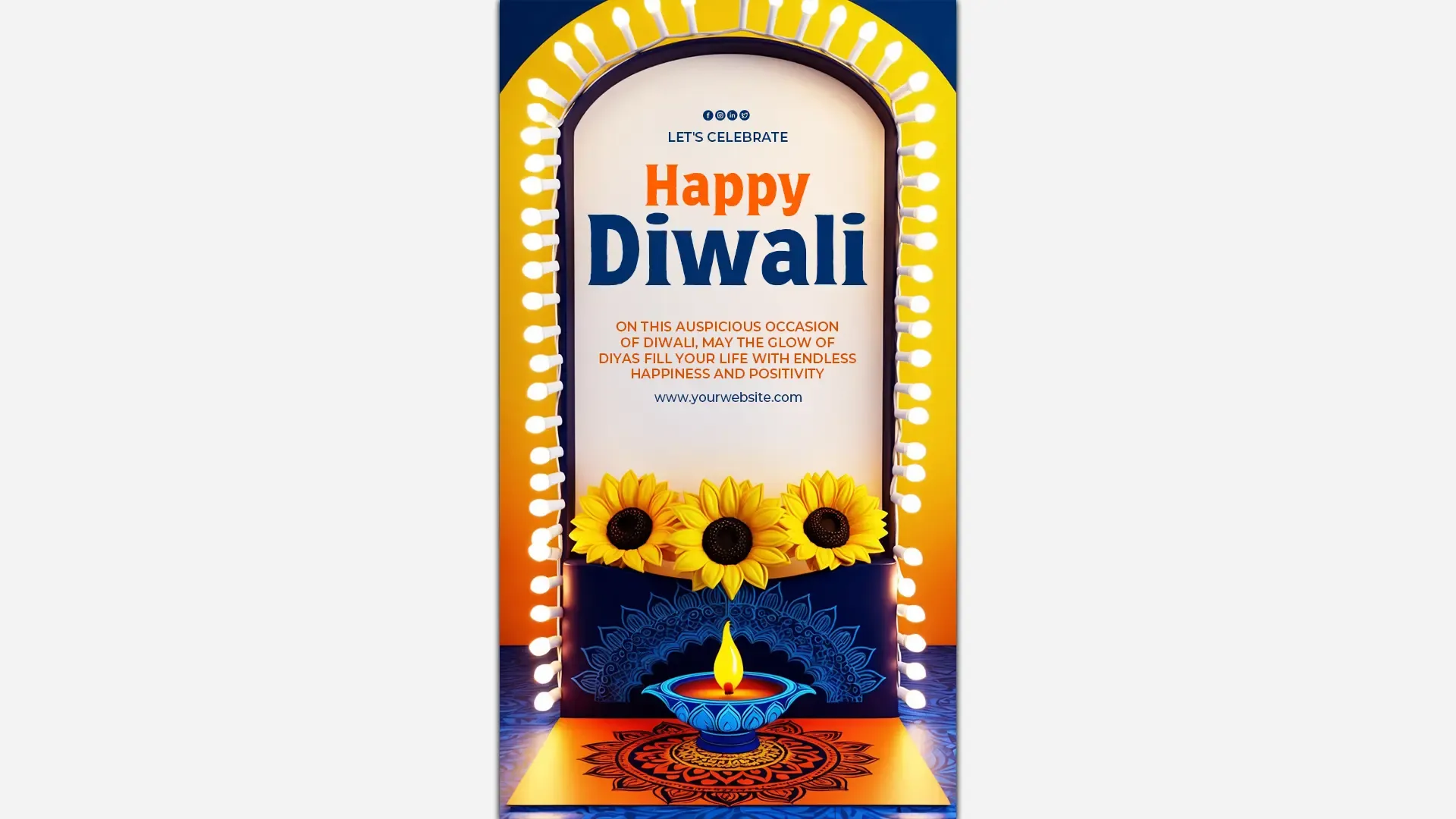 Vibrant Diwali Greetings Instagram Story Design with Sunflowers and Festive Diyas image